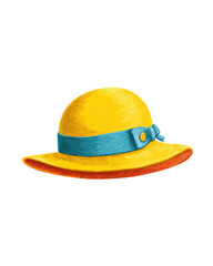 Yellow sun hat with blue ribbon image, Isolated On Png Transparent Background