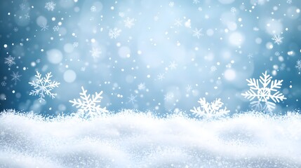 Winter scene with falling snowflakes and snowdrift.