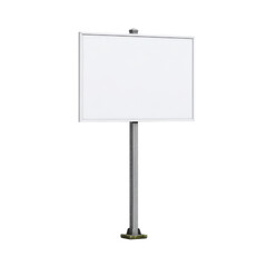 Obraz premium Blank white rectangular sign on metal pole board display, Isolated On Png Transparent Background