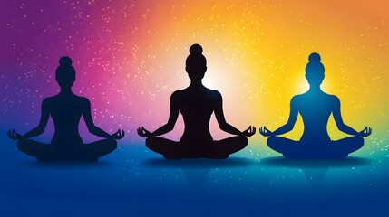 Silhouettes of women practicing yoga in meditation poses.
