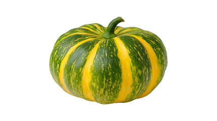 Striped green and yellow pumpkin isolated for autumn harvest and Thanksgiving decoration