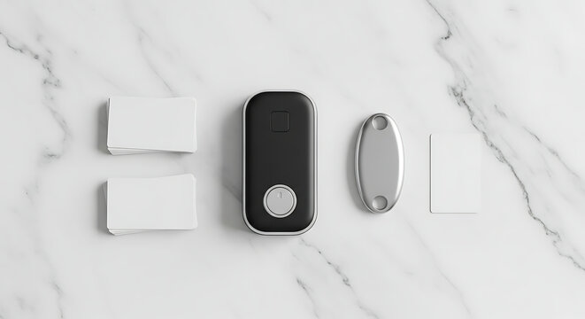 Smart access control devices and identification cards on a professional surface for office security management and building entry systems