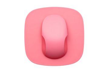 Abstract pink fluid ergonomic object resting on a matching minimalist base against a dark background