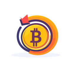 Obraz premium Bitcoin Cryptocurrency Declining Value Icon with Red Arrow