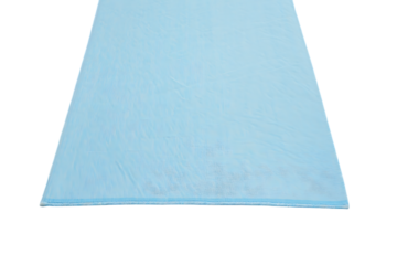 Serene light blue sheer mesh fabric with subtle texture and soft folds, receding into the distance on a dark background.