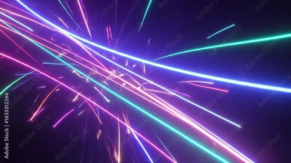 Poster dynamic neon light trails on a dark background creating abstract patterns
