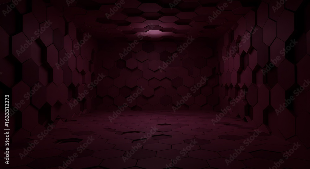 Poster empty room with distinct geometric pattern made up of hexagonal structures