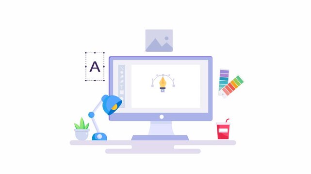 Graphic designer work on desk video animation 4k clip.	