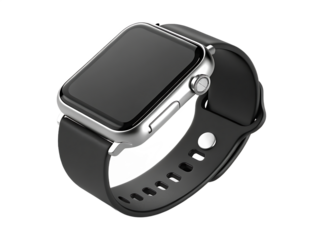 Sleek Silver Smartwatch with Black Band isolated on Black Background Modern Wearable Technology Device for Fitness and Communication