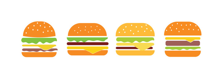 Burger logo and icon collection | hamburger and cheeseburger symbol set for fast food and restaurant design.

