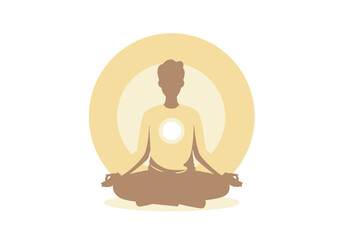 Silhouette of person meditating in lotus pose surrounded by two glowing circles