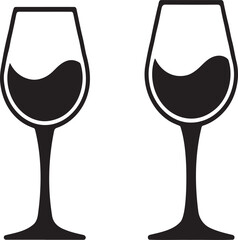 Elegant Wine Glasses Silhouette Artwork Depicting Refreshments and Celebratory Spirit With Black and White Modern Minimalist Style