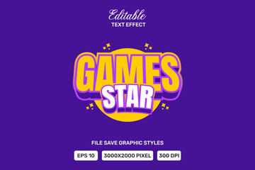 Editable text effect - game star 3d cartoon template style premium vector