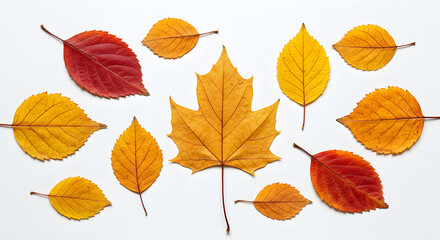 Autumn Dry Leaves Collection Isolated on White Background

