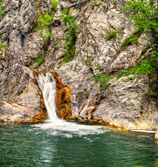 Beautiful landscape with waterfall in the mountain