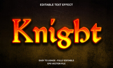 Knight text, editable text effect template, red neon medieval glowing warrior game title text style