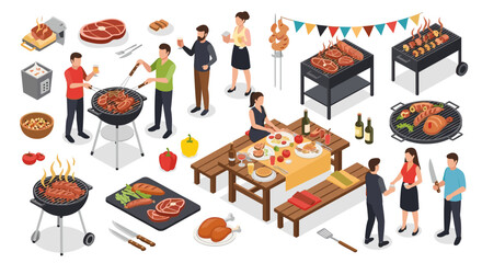 Outdoor summer barbecue party celebration gathering food cooking grilling festive celebration enjoyment family friends recreation leisure activity