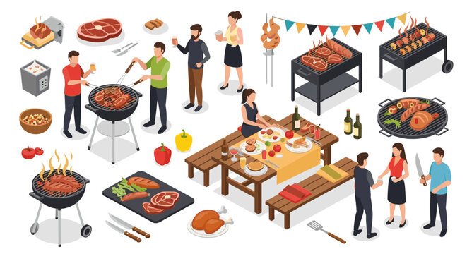 Outdoor summer barbecue party celebration gathering food cooking grilling festive celebration enjoyment family friends recreation leisure activity