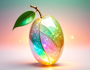 宝石のようにカットされた幻想的に輝くカラフルなクリスタルマンゴーのイラスト