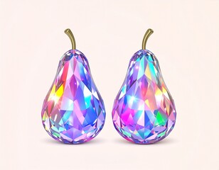 多面カットで虹色に輝く宝石のようなクリスタル洋梨のイラスト