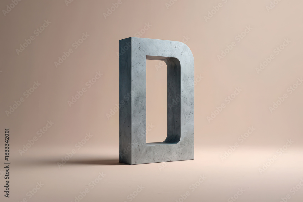 Poster single concrete letter d with a rough texture, isolated on a plain background, representing typograp