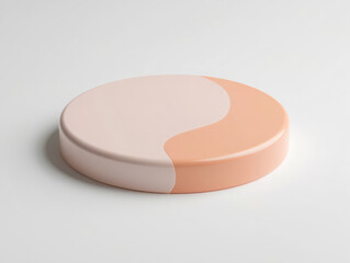 A minimalist round display platform in pastel pink and peach, isolated on white background, symbolizing balance and modern aesthetics