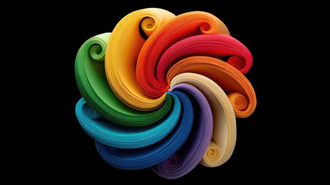 Colorful spiral design, rainbow hues swirling