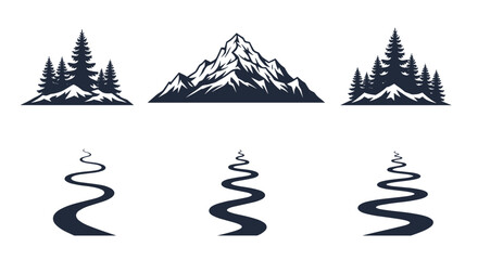 Mountain landscape vector with trees river nature outdoor adventure design