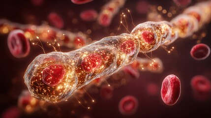 3D visualization of insulin activity in the bloodstream with red blood cells