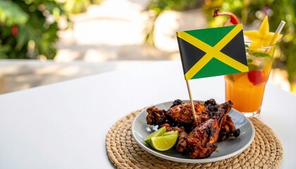 Top-down view of a table with Jamaican Independence Day decor
