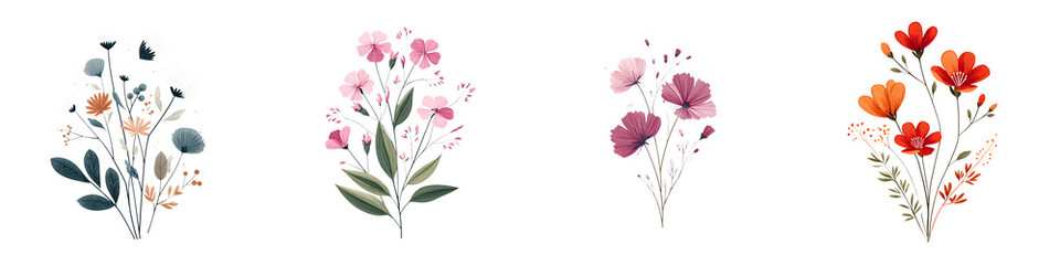 Naklejka premium Delicate Watercolor Wildflower Bouquets: Pastel Botanical Art