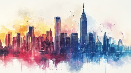 Colorful cityscape with skyscrapers in peaceful urban setting