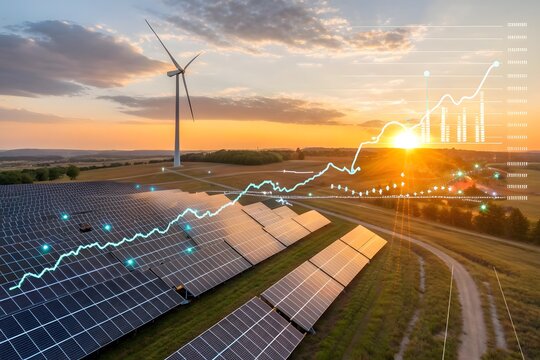 Renewable Energy Growth Solar Panels Wind Turbine and Rising Financial Graph