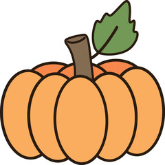 Orange pumpkin clip art with stem and leaves