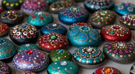 Vibrant hand painted mandala dot art stones collection