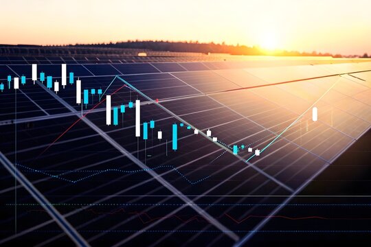 Solar Energy Investment Stock Market Graph Over Panels
