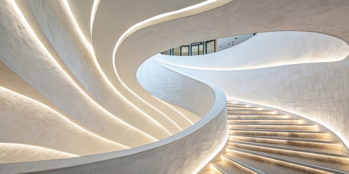 Modern architecture staircase interior design white spiral stairs abstract background art - Powered by Adobe