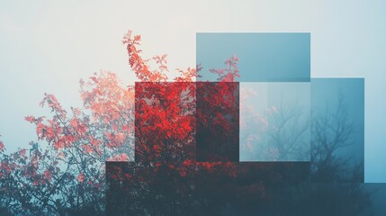 Autumnal tree branches, overlaid with abstract squares