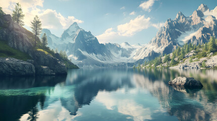 mountain lake in the morning