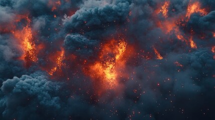 Fototapeta premium Intense fire erupting with smoke and sparks in nature at night