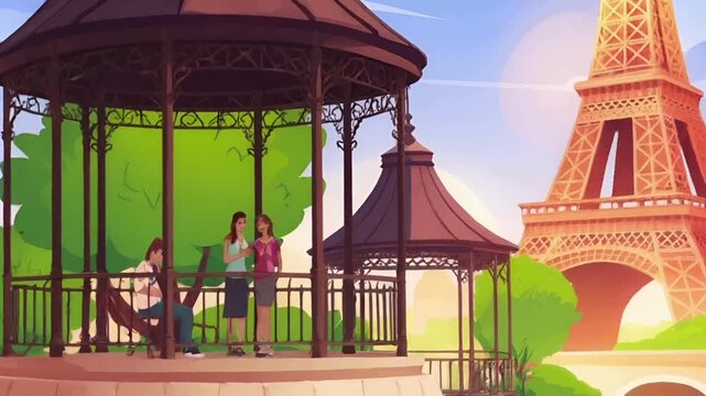 Parisian Romance Eiffel Tower Gazebo Scene
