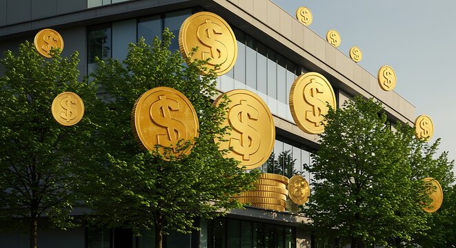 黄金の硬貨と近代建築