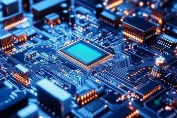 Fototapeta premium Close-up circuit board with central chip