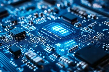 Close-up of a circuit board with a central processor chip (13)