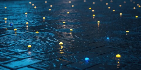 Abstract blue tiles with glowing orbs background for creative projects and designs use