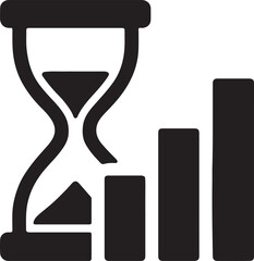 Silhouette vector of an hourglass with rising bars, symbolizing time management, growth, and progress.