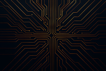 Stunning golden circuit board lines create a futuristic, high-tech digital abstract pattern.