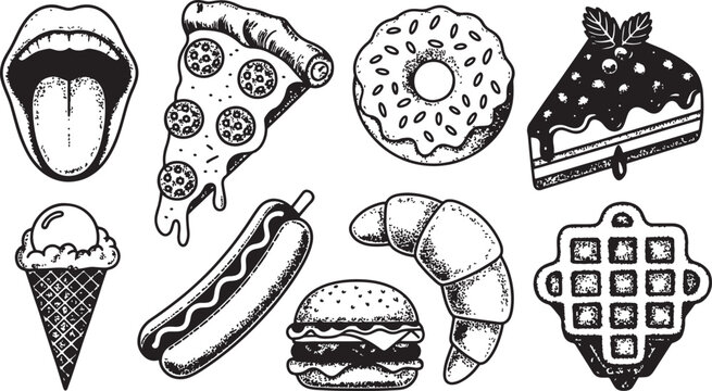 Hand-Drawn Illustrations of Various Food and Bakery Items
