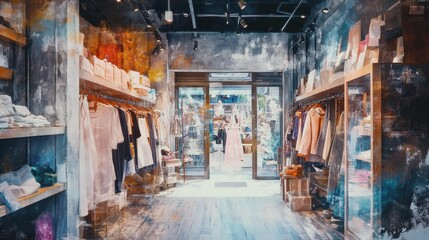 Clothing display in serene boutique during daytime