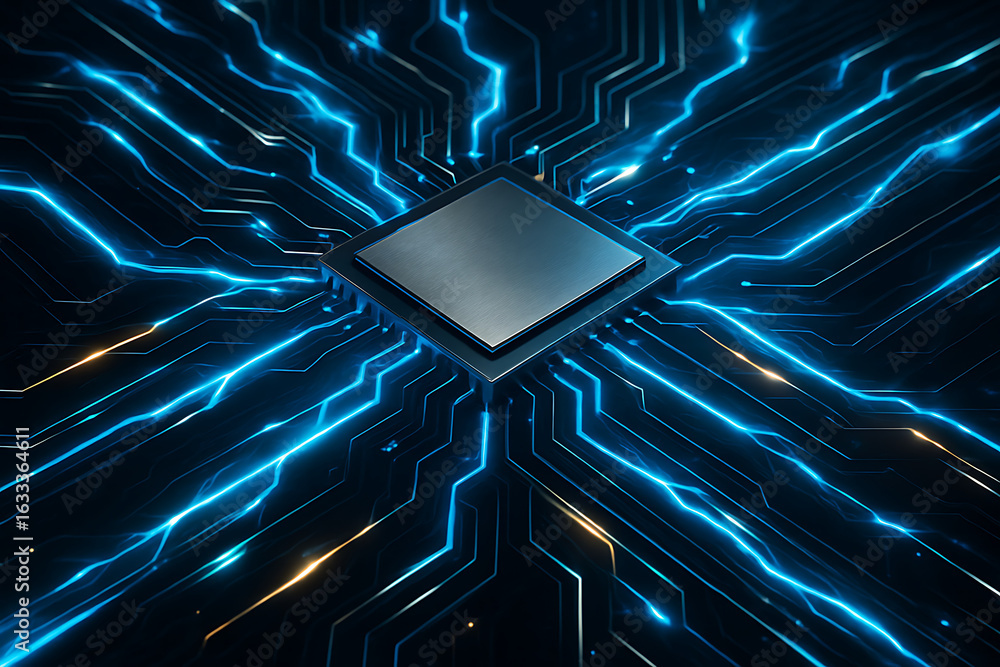 Aufkleber dynamic neural network with glowing circuits powering a central processor, symbolizing advanced tech